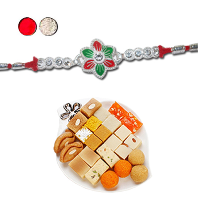 "Rakhi -  SIL-6160 A (Single Rakhi), 500gms of Assorted Sweets - Click here to View more details about this Product